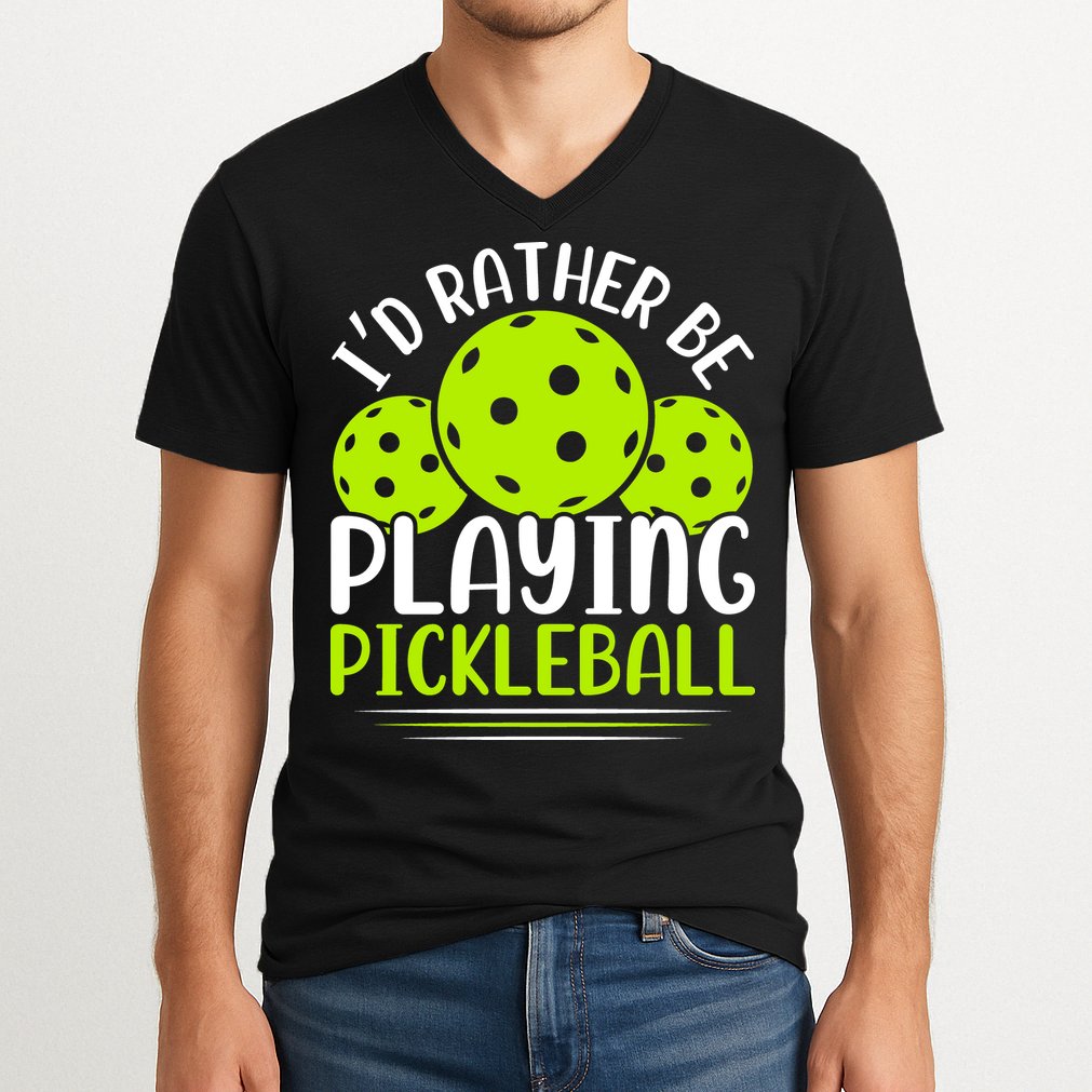 I'd Rather Be Playing Pickleball Gift For Pickleball Team V-Neck T-Shirt