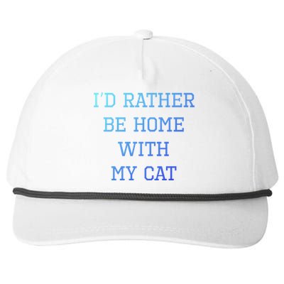 ID Rather Be Home With My Cat Funny Pet Owner Gift Snapback Five-Panel Rope Hat