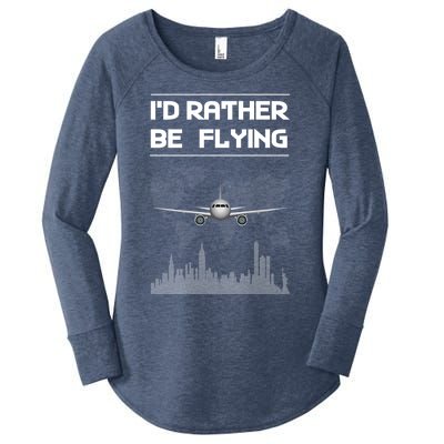 Id Rather Be Flying Funny Airplane Pilot Saying Gift Women's Perfect Tri Tunic Long Sleeve Shirt