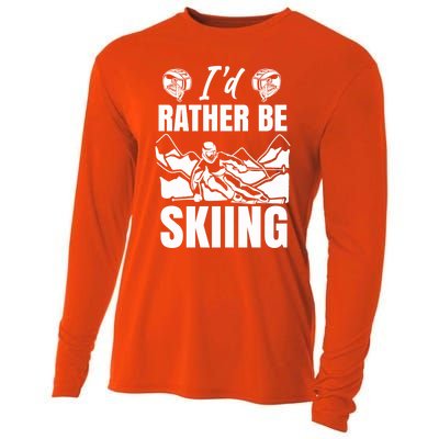 Id Rather Be Skiing Funny Mountain Skiing Skier Ski Gift Cooling Performance Long Sleeve Crew