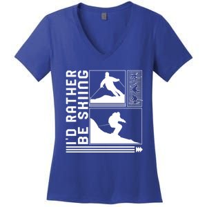 Id Rather Be Skiing Skiing Skier Winter Snowboard Snowboar Funny Gift Women's V-Neck T-Shirt