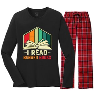 I Read Banned Books Week Librarian Freedom Reader Nerd Women's Long Sleeve Flannel Pajama Set 