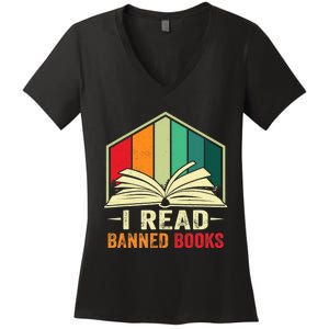 I Read Banned Books Week Librarian Freedom Reader Nerd Women's V-Neck T-Shirt