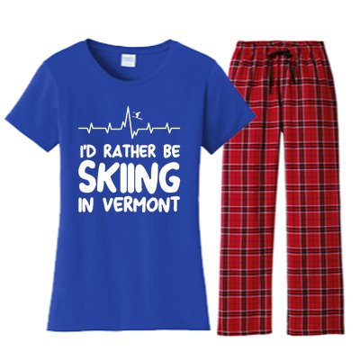 Id Rather Be Skiing In Vermont Skiing Cool Gift Women's Flannel Pajama Set