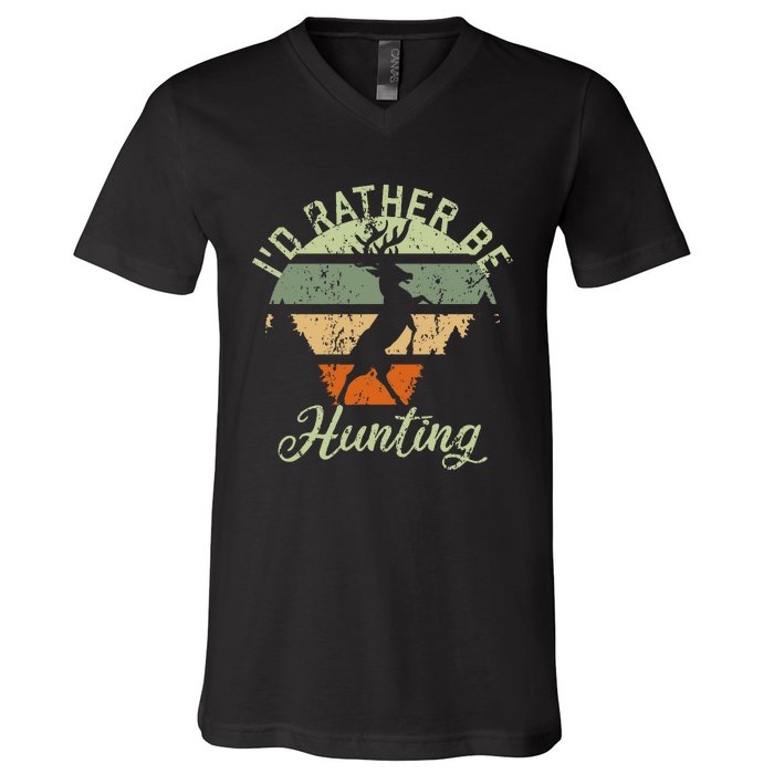 ID Rather Be Hunting Season Gifts Funny Deer Retro Hunters V-Neck T-Shirt