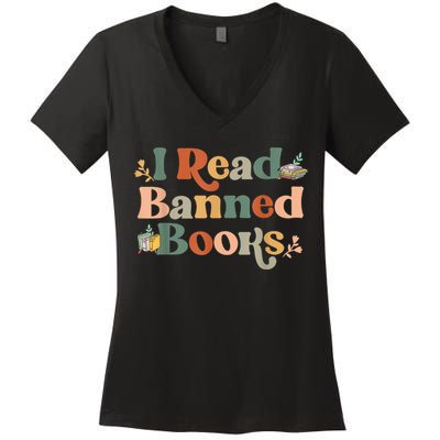 I Read Banned Books Week Librarian Freadom Reader Nerd Women's V-Neck T-Shirt