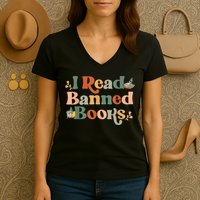 I Read Banned Books Week Librarian Freadom Reader Nerd Women's V-Neck T-Shirt