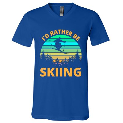 Id Rather Be Snowboarding Retro Vintage Snowboard Skiing Gift V-Neck T-Shirt