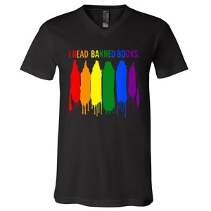 I Read Banned Books Week Rainbow LGBT Book Lover Teacher V-Neck T-Shirt