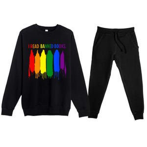 I Read Banned Books Week Rainbow LGBT Book Lover Teacher Premium Crewneck Sweatsuit Set