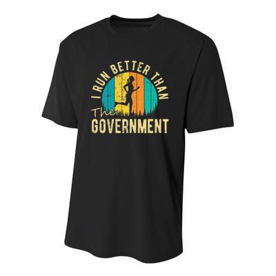 I Run Better Than The Government Funny Running Youth Performance Sprint T-Shirt