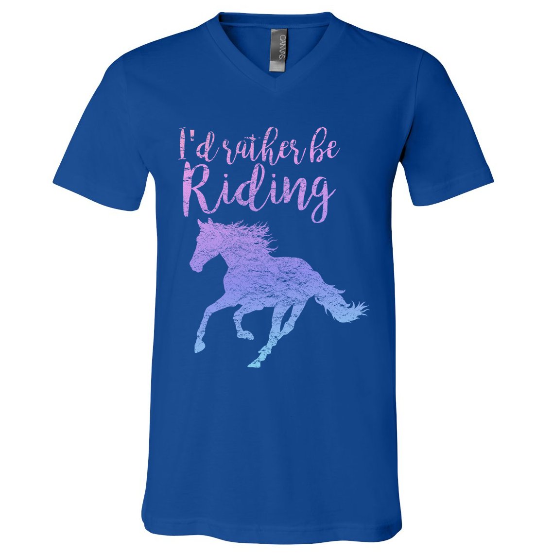 ID Rather Be Riding Horses Horseback Equestrian Rider Gift V-Neck T-Shirt