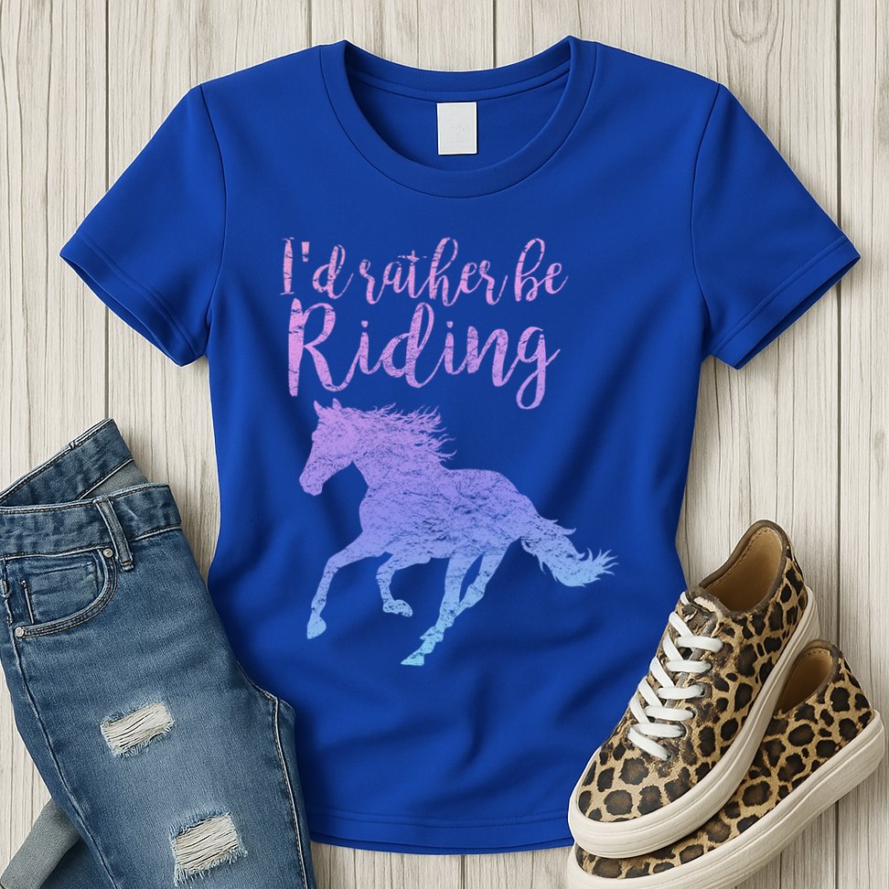 ID Rather Be Riding Horses Horseback Equestrian Rider Gift Womens T-Shirt