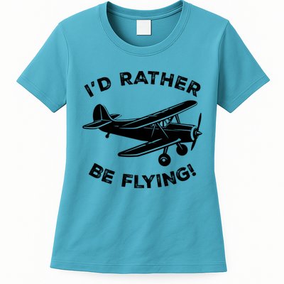 I'd Rather Be Flying Funny Pilot & Aviation Airplane Gift Womens T-Shirt