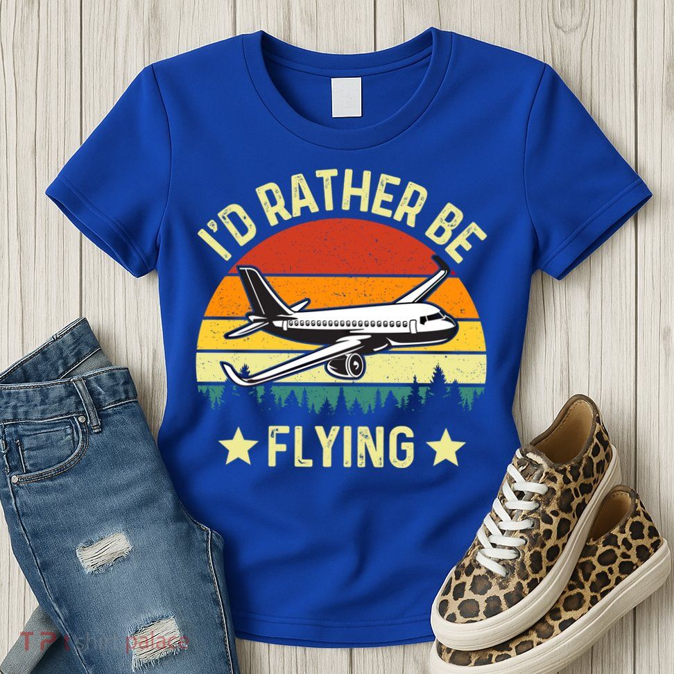 Id Rather Be Flying Funny Vintage Retro Airplane Pilot Gift Womens T-Shirt