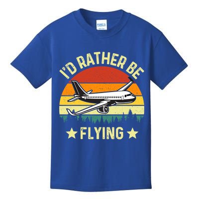 Id Rather Be Flying Funny Vintage Retro Airplane Pilot Gift Kids T-Shirt