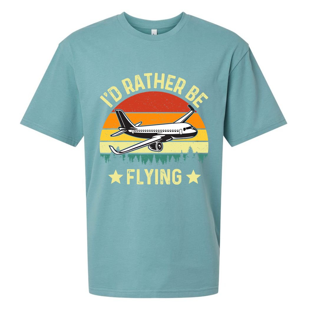 Id Rather Be Flying Funny Vintage Retro Airplane Pilot Gift Sueded Cloud Jersey T-Shirt