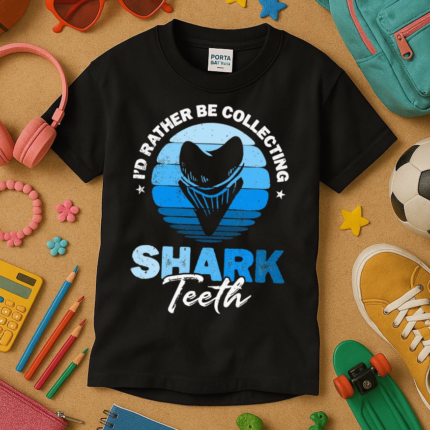 Id Rather Be Collecting Shark Teeth Fossil Tooth Hunter Kids T-Shirt