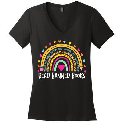 I Read Banned Books Rainbow Readers Reading Gift Women's V-Neck T-Shirt