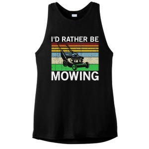 Id Rather Be Mowing Lawn Mowing Ladies PosiCharge Tri-Blend Wicking Tank