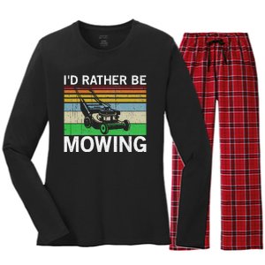 Id Rather Be Mowing Lawn Mowing Women's Long Sleeve Flannel Pajama Set 