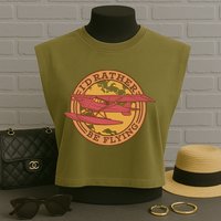 I'd Rather Be Flying Garment-Dyed Women's Muscle Tee