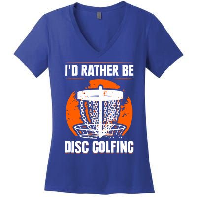 Id Rather Be Disc Golfing Disc Golf Hobby Discs Golfer Cute Gift Women's V-Neck T-Shirt