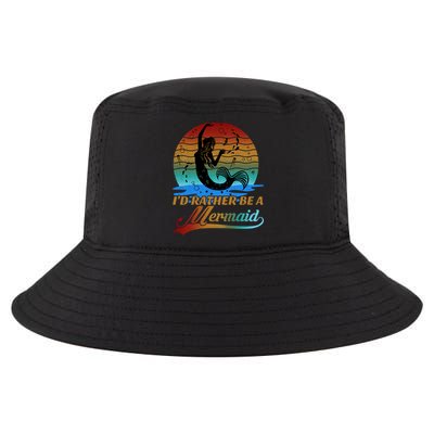 Id Rather Be A Mermaid Cute 90s Retro Sunset Silhouette Mermaid Slogan Cool Comfort Performance Bucket Hat