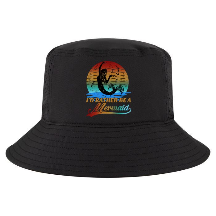 Id Rather Be A Mermaid Cute 90s Retro Sunset Silhouette Mermaid Slogan Cool Comfort Performance Bucket Hat
