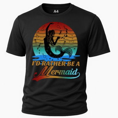 Id Rather Be A Mermaid Cute 90s Retro Sunset Silhouette Mermaid Slogan Performance Shirt