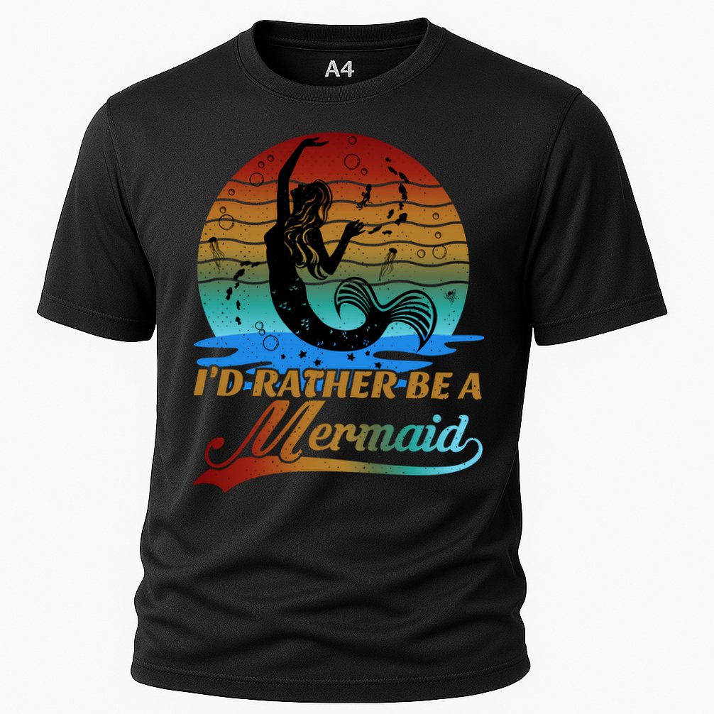 Id Rather Be A Mermaid Cute 90s Retro Sunset Silhouette Mermaid Slogan Cooling Performance Crew T-Shirt