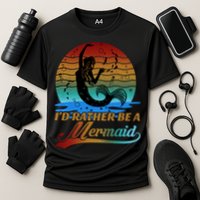 Id Rather Be A Mermaid Cute 90s Retro Sunset Silhouette Mermaid Slogan Cooling Performance Crew T-Shirt