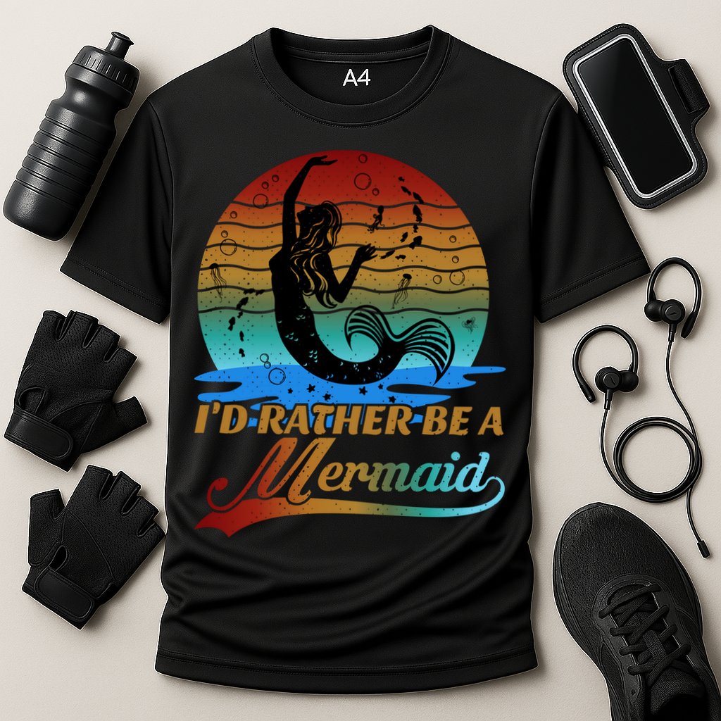 Id Rather Be A Mermaid Cute 90s Retro Sunset Silhouette Mermaid Slogan Cooling Performance Crew T-Shirt