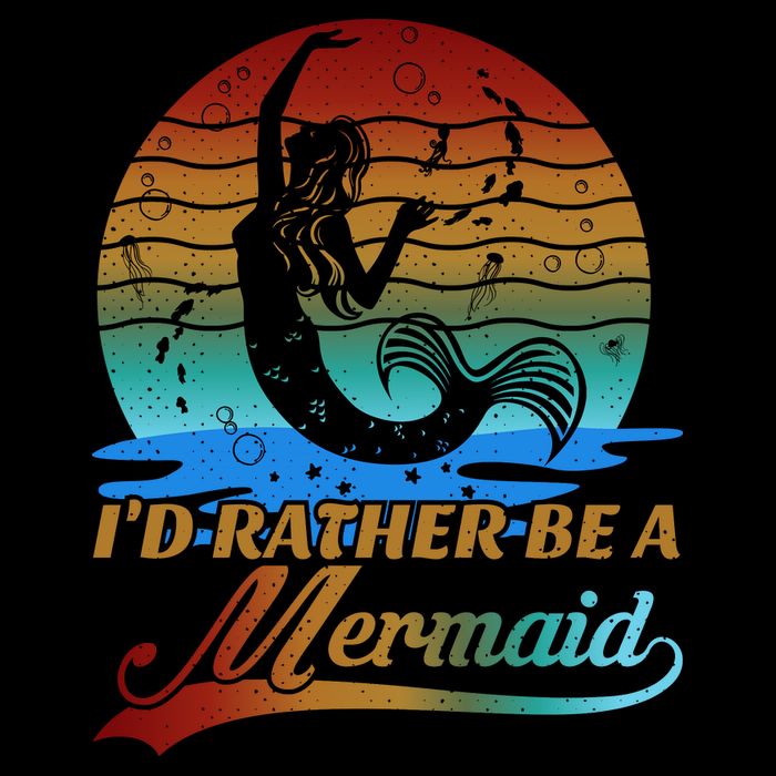 Id Rather Be A Mermaid Cute 90s Retro Sunset Silhouette Mermaid Slogan Cooling Performance Crew T-Shirt
