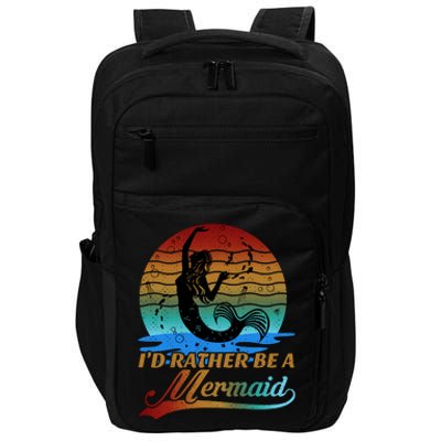 Id Rather Be A Mermaid Cute 90s Retro Sunset Silhouette Mermaid Slogan Impact Tech Backpack