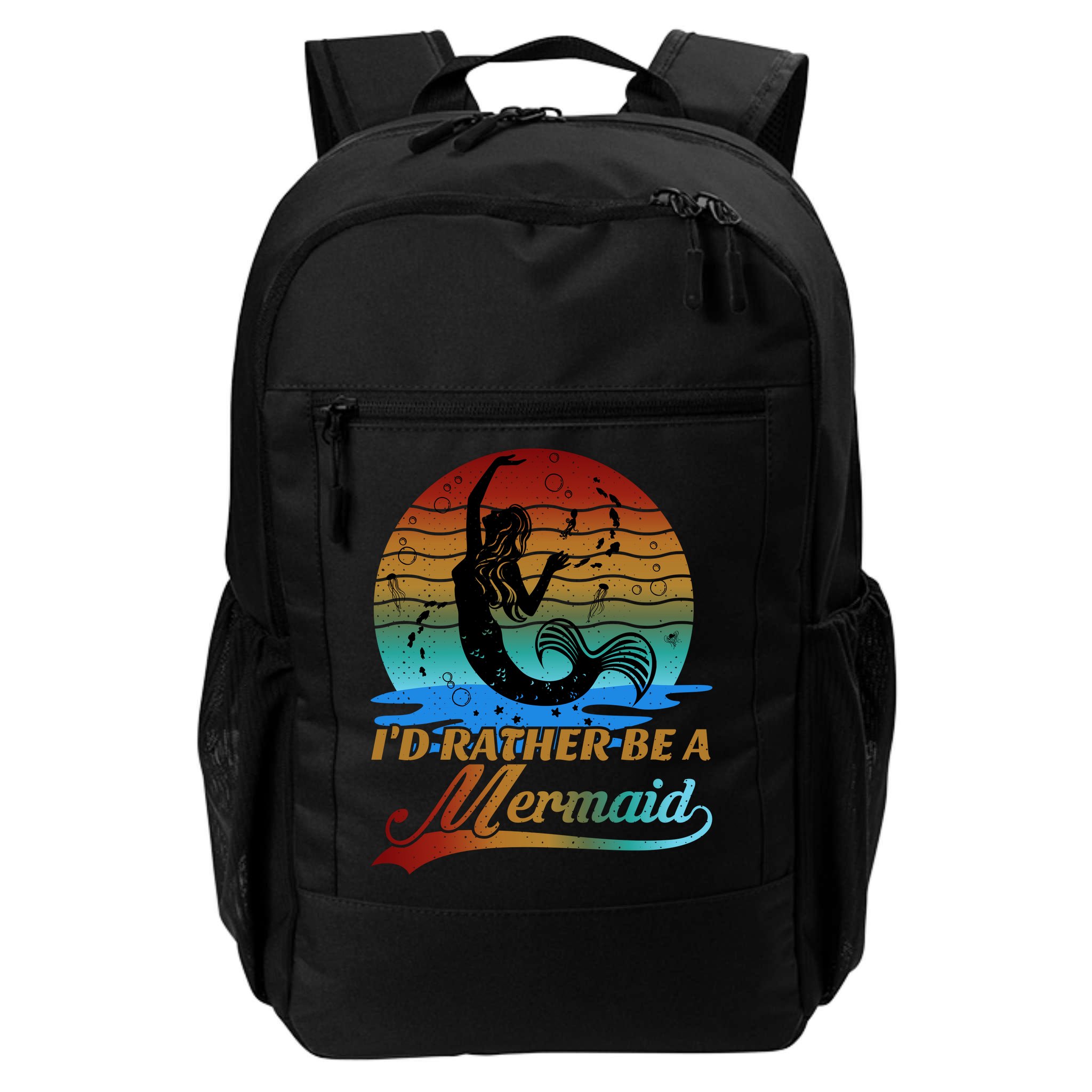 Id Rather Be A Mermaid Cute 90s Retro Sunset Silhouette Mermaid Slogan Backpack