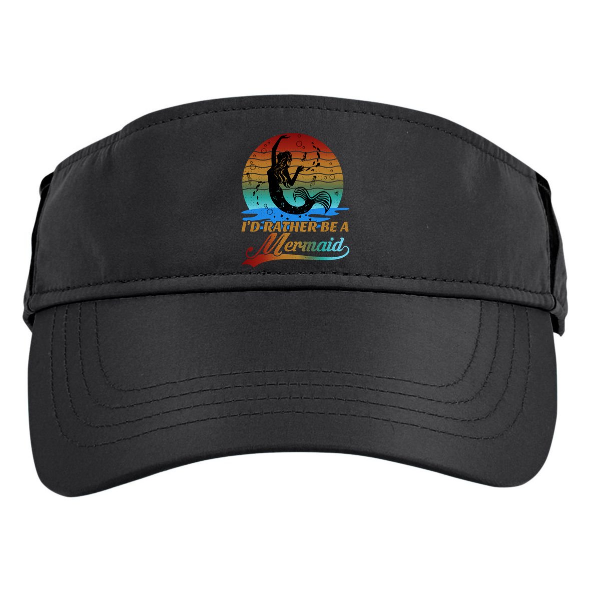 Id Rather Be A Mermaid Cute 90s Retro Sunset Silhouette Mermaid Slogan Adult Drive Performance Visor