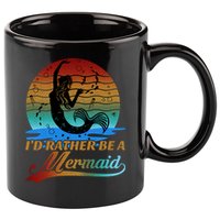 Id Rather Be A Mermaid Cute 90s Retro Sunset Silhouette Mermaid Slogan 11oz C Handle Ceramic Mug