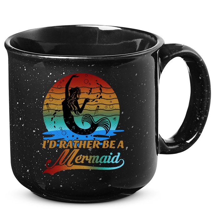 Id Rather Be A Mermaid Cute 90s Retro Sunset Silhouette Mermaid Slogan 15oz Campfire Ceramic Mug