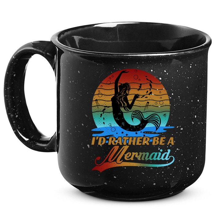 Id Rather Be A Mermaid Cute 90s Retro Sunset Silhouette Mermaid Slogan 15oz Campfire Ceramic Mug