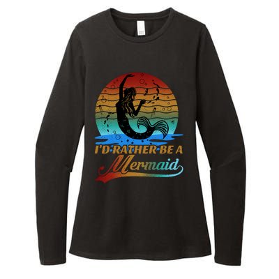 Id Rather Be A Mermaid Cute 90s Retro Sunset Silhouette Mermaid Slogan Womens CVC Long Sleeve Shirt