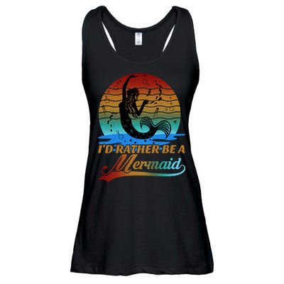 Id Rather Be A Mermaid Cute 90s Retro Sunset Silhouette Mermaid Slogan Ladies Essential Flowy Tank