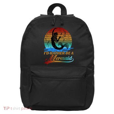 Id Rather Be A Mermaid Cute 90s Retro Sunset Silhouette Mermaid Slogan 16 in Basic Backpack