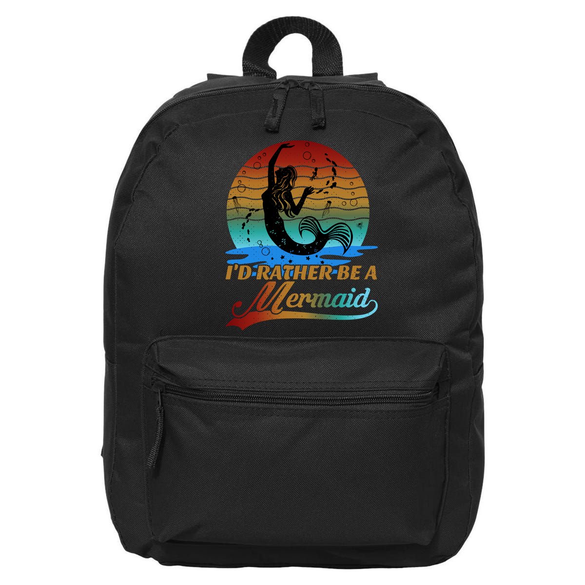 Id Rather Be A Mermaid Cute 90s Retro Sunset Silhouette Mermaid Slogan 16 in Basic Backpack