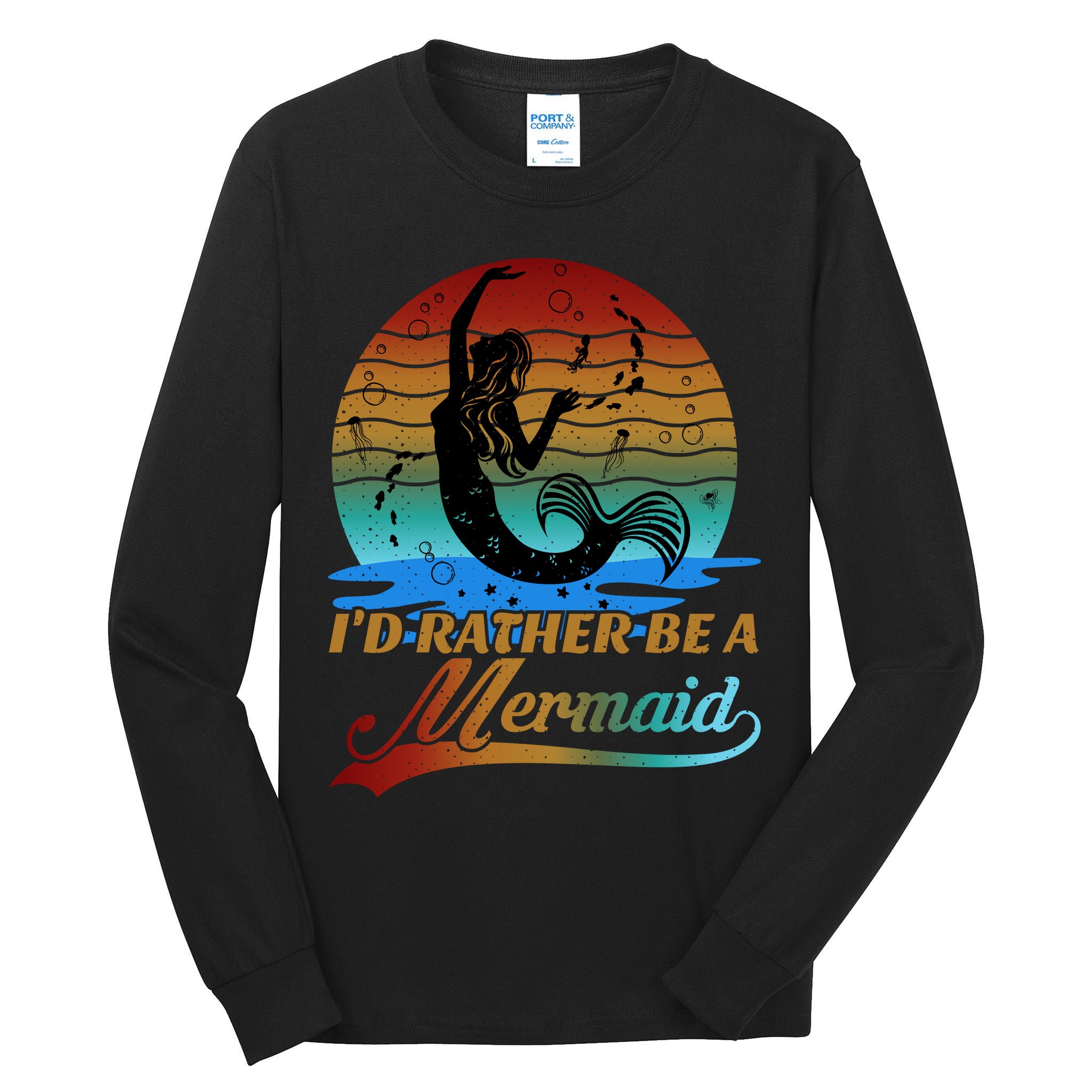Id Rather Be A Mermaid Cute 90s Retro Sunset Silhouette Mermaid Slogan Tall Long Sleeve T-Shirt