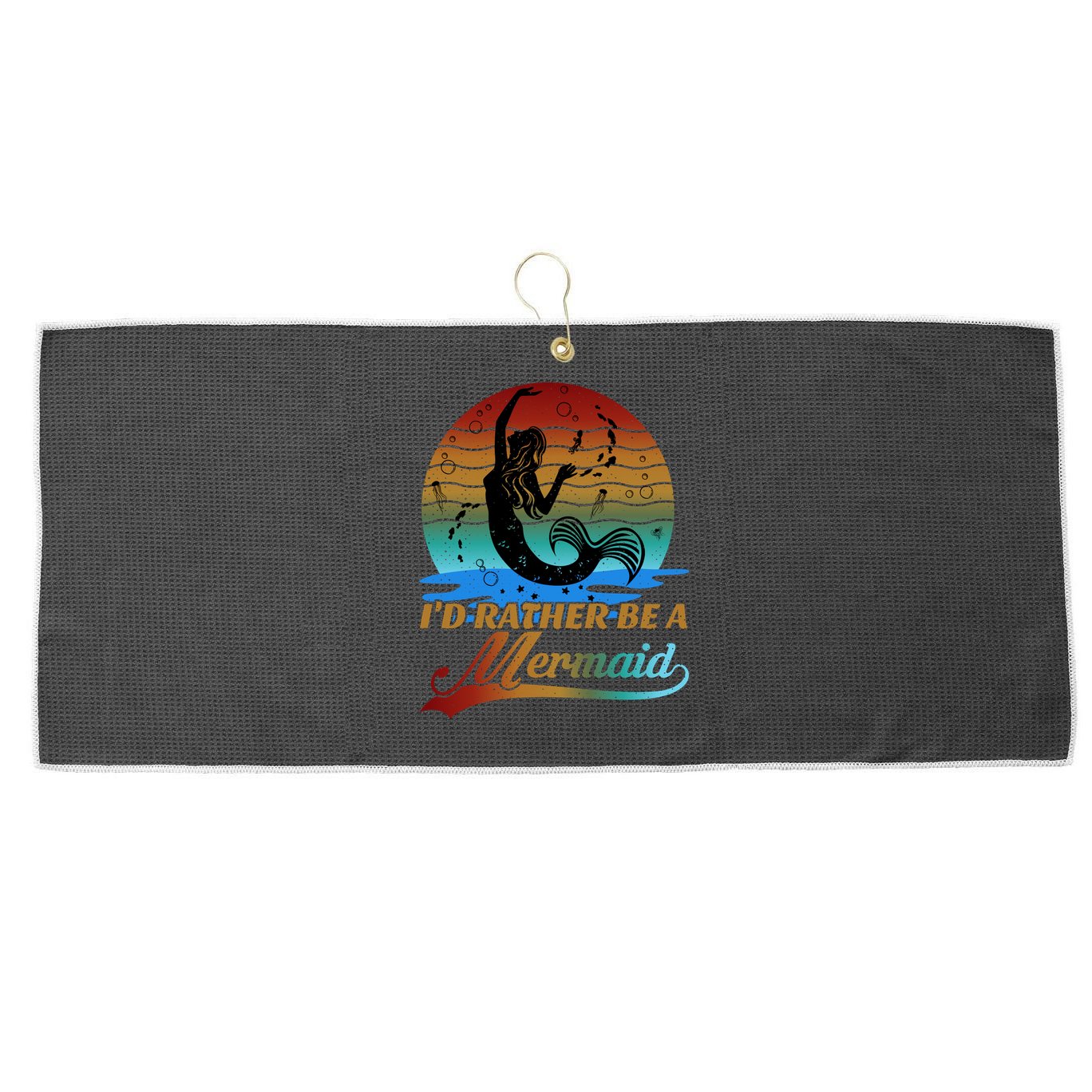 Id Rather Be A Mermaid Cute 90s Retro Sunset Silhouette Mermaid Slogan Large Microfiber Waffle Golf Towel