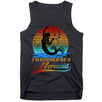 Id Rather Be A Mermaid Cute 90s Retro Sunset Silhouette Mermaid Slogan Tank Top
