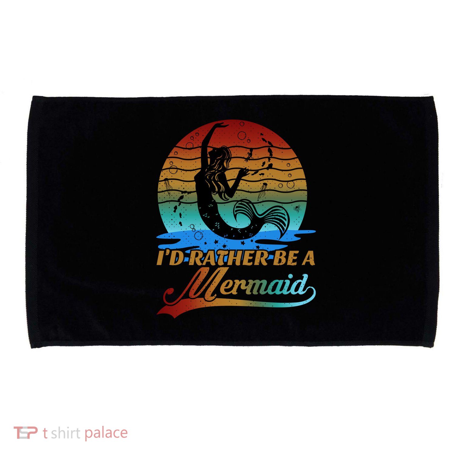 Id Rather Be A Mermaid Cute 90s Retro Sunset Silhouette Mermaid Slogan Microfiber Hand Towel