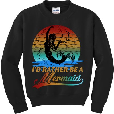 Id Rather Be A Mermaid Cute 90s Retro Sunset Silhouette Mermaid Slogan Kids Sweatshirt
