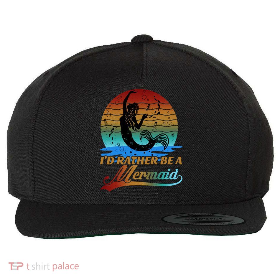 Id Rather Be A Mermaid Cute 90s Retro Sunset Silhouette Mermaid Slogan Wool Snapback Cap